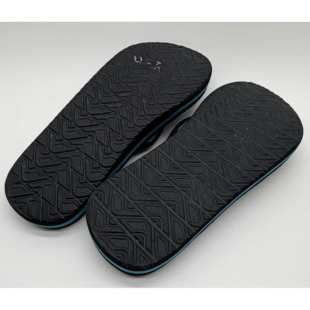 Reef Flip Flop Sandals Unisex Kids 4/5 Black & Blue Palm Leaf